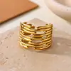 Anillo Cruzado de Acero Inoxidable Chapado en Oro de 18 Quilates, Estilo Nuevo Europeo y Americano, para Mujer, Versátil para el Uso Diario, Joyería de Anillo Abierto Simple y a la Moda