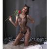 Macacão Sexy Europeu e Americano com Renda de Rede Recortes Sem Mangas Jacquard Circular Abertura na Virilha Tentação para Não Tirar