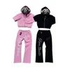 Conjunto de sudadera con cremallera y mangas largas bordada y estampada Y2K y pantalón de chándal, sudadera con capucha retro, estilo urbano moderno