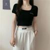 Camiseta Falsa de Dos Piezas para Mujer Verano Manga Corta Corta Ombligo Descubierto Ajustada Diseño Chic Han Feng Nicho Chica Caliente bm Top