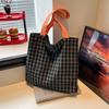Diseño Cuadros Rayados Otoño 2026 Nueva Moda Versátil Elegante Lona Estilo Coreano Gran Capacidad Bolso Tote de Hombro