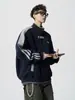 Moletom com Capuz e Gola Alta Listrado Retrô Japonês Masculino Outono Inverno Marca Tendência Estilo College Solto Casual Jaqueta Moletom Esportiva com Zíper