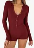 Amazon 2025 Otoño Nuevo Europeo y Americano Mono Ajustado para Mujer Casual Botones Algodón Top Manga Larga Cuello en V