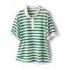 Comercio Exterior Exportación Japonés Color de Contraste Reductor de Edad Cuello Yuanbao Rayas Algodón Bombardino Artístico Casual Manga Corta Camisa Polo Camiseta