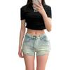 Shorts de mezclilla de pantorrilla ancha para mujer de color claro y estilo spicy girl, verano nuevo de cintura alta elásticos adelgazantes corte A ajustados a la cadera