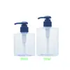 Fábrica de Origem Frasco de Gel de Banho 300ml, Frasco Pump para Loção, Frasco Transparente para Shampoo 200ml, Frasco de Ombro Plano, Frasco Curto