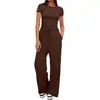 Conjunto de Calça Wide Leg Casual de Manga Curta para Mulheres, Roupa Esportiva de Trabalho, Conjunto de Duas Peças para Lazer, Primavera e Outono, Transfronteiriço Europeu e Americano 2026
