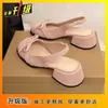 Sandalias Elegantes de Tacón Grueso con Lazo Estilo Francés 2025 Nueva Moda Primavera/Verano Versátiles Cómodas Sandalias de Punta Cerrada para Mujer