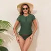Bikini de dos piezas estilo nuevo Amazon de Comercio Exterior Europeo y Americano 2026 Color Sólido Cremallera Cordón Cierre Deportivo de Playa Ropa Casual