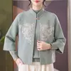 Ropa de otoño para mediana edad y ancianos, abrigo de otoño para mamá, prendas de punto casuales de moda para personas de 50-60 años, conjunto versátil de dos piezas estilo chino para mamá