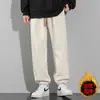Calças casuais masculinas de veludo cotelê grosso com forro de fleece, estilo americano high-street, modelagem solta, perna reta, calças de moletom de perna larga, 20