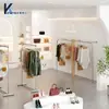 Loja de Roupas Femininas Rack de Exibição de Madeira Prateleira de Chão com Cabideiro Madeira Maciça Stand de Exibição Pedra Ilha