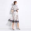 2025 Moda Verão Europeia e Americana Feminina Amazon Cross-Border Vestido Estampado Versátil com Cinto para Marcar a Cintura