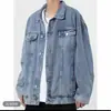 Jaqueta jeans de workwear desconstruída estilo americano para homens, novo modelo primavera e outono 2026, jaqueta masculina casual solta lavada, transfronteiriça