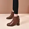 Botines de Tobillo de Tacón Medio y Punta Cuadrada Botas para Mujer 2026 Nuevo Estilo Moda Versátil Temporada Otoño/Invierno Elegantes Botas Individuales Piel Suave Tacón Grueso