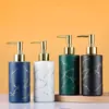 Dispensador de Sabão Redondo de Vidro de Aparência Sofisticada 320ml com Bomba Padrão Mármore Pressão Banheiro Frasco de Gel de Banho Frasco de Loção