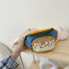 Bolsa de Peito Infantil Colorida Contrastante Estilo Coreano Moda para Meninos e Meninas Pequena Bolsa Combinando Cores Letras Populares na Internet Simples Bolsa de Cintura Pequena Bolsinha