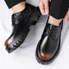 Zapatos transfronterizos talla grande 48, colección versátil de otoño, con cordones para hombre, bloques de color, diseño de puntera gruesa, zapatos Derby casuales de suela gruesa estilo británico