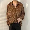 Camisa Vintage de Vinhas para Casais, Design Estilo Hong Kong, Camisa de Manga Longa Floral com Estampa Completa Pintura a Óleo, Jaqueta de Corte Solto para Homens e Mulheres