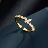 Anel de Abertura Borboleta com Microincrustação de Zircônia Estilo Luxo Leve Anel Artefato Empilhado Super Brilhante Design Ajustável Anel de Dedo