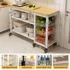Estante de Almacenamiento para Cocina Móvil Multifuncional Cesta para Verduras Tabla de Cortar Banco de Trabajo Estante de Almacenamiento Gabinete Lateral Mesa de Operación de Múltiples Niveles