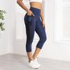 Leggings esportivos transfronteiriços europeus e americanos femininos de cintura alta para levantar o bumbum, leggings justos com bolso de rede e costura, calça cropped de yoga