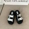 Nuevos Zapatos de Mujer de Verano, Suela Gruesa, Punta Abierta, Hebilla Cuadrada, Estilo Coreano, Tira Ancha, Huecos, Sandalias de Exterior, Pantuflas de Playa para Mamá