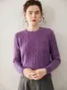 1980 Hubei 35% Cashmere Gola Redonda Tricô Torcido Tricô Feminino Outono e Inverno Espessado Base Solta Tricô Vermelho para Mãe