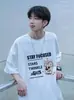 Camiseta de Algodón Puro de Manga Corta para Hombre Estilo Nuevo 2026, Marca Trendy de Verano, Holgada, Cuello Redondo, Estampado de Letras Pesado, Top Casual
