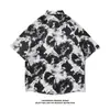 Camisa Tie-Dye para Homens, Manga Curta, Estilo Fino de Verão, Alta Qualidade, Fresca e Estilosa, Camisa de Meia Manga, Jaqueta Loose-Fit Retrô Japonesa, Moderna