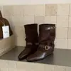 Botas de Pierna de Pantalón Puntiagudas Ocultas para Aumentar la Altura Marrones Maillard Botines Botas de Mujer 2026 Otoño/Invierno Adelgazantes Botas Vaqueras Occidentales