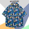 Camisa hawaiana con flores para hombre, estilo retro, holgada e informal, de manga corta, estilo japonés, para playa y parejas.