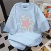 Camiseta Corta Interesante con Estampado de Estrellas para Mujer Tendencia Estilo Ins 2025 Verano Estilo Callejero Holgada Cuello Redondo