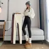 Nuevo Estilo Otoño/Invierno 2026 Pantalones Cálidos Adelgazantes de Rayón con Rayas Verticales y Forro Polar Leggings Elásticos de Cintura Alta Control de Vientre para Uso en Exteriores