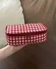 Bolsa de Maquiagem Lembrança Pequena Bolsa de Mão Xadrez Vermelho Armazenamento de Cosméticos de Viagem Feminino Bolsa de Maquiagem Portátil Bolsa