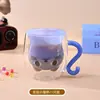 Caneca de Água Criativa de Gato de Desenho Animado para Uso Doméstico, Caneca de Café para Café da Manhã, Copo de Vidro com Camada Dupla Isolado Resistente a Altas Temperaturas