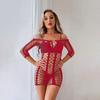 Falda corta sexy de malla hueca con mangas largas y rayas de estilo europeo y americano con borde cruzado