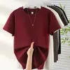Camiseta Blanca de Algodón Puro con Hombros Normales, Mangas Cortas, Corte Ajustado, Cuello Redondo, Top Básico Versátil para Mujer en Verano