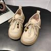 Sapatos Mocassins Casuais Femininos Estilo Coreano Couro Macio Fosco com Franjas e Contas Cadarço Plano Estilo Birkenstock Versátil