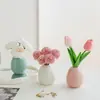 Estilo ins flor de tulipa artificial ornamento de mesa pequena margarida flor falsa vaso de cerâmica creme sala de estar decoração de quarto