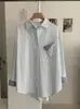 Camisa de Manga Longa com Punho Xadrez Patchwork KEKEZOON Design de Outono Solta Casual Gola Reversível Top 8410