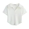 Gola Polo Ombro Verão Curto Barra Irregular Top Europeu Design Nicho Fio Manga Curta Camiseta para Mulheres