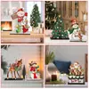 Decorações de mesa de Natal, enfeites de boneco de neve e rena de madeira, centro de mesa de Natal, decorações nostálgicas de madeira vintage, árvore de Natal