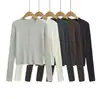 8043-26 Cardigan de Tricô Casual Versátil com Botões, Gola Redonda, Manga Longa e Ponto Trançado Retrô de Outono