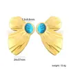 Pendientes Populares Azules Turquesa Transfronterizos, Pendientes de Botón Vintage de Diseño de Nicho, Pendientes de Acero Inoxidable Chapados en Oro de 18 Quilates