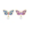 Broche de mariposa esmaltado bicolor, pasador de collar con perla en ala de goteo de aceite, broche de estilo chino para cheongsam, disponible para dropshipping