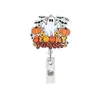 Suporte de Crachá Retrátil de Acrílico com Glitter para Halloween Fantasma Abóbora Desenho Animado Médico Clipe Extensível Rotativo para Crachá de Identificação