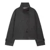 Abrigo corto de lana para mujer con cuello alto, talla petite, abrigo de lana con botones diagonales, ropa simple multicolor para otoño e invierno de mujer, en stock en la fábrica