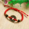 Pulsera de cuerda roja de la suerte para hombres y mujeres, tejida a mano con nudo de diamante, pulsera de cuerda roja de cobre real con cinco monedas del emperador.