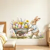 Conejo de Pascua Cochecito Flores Huevos de Colores Decoración de Centro Comercial Pegatinas de Pared Autoadhesivas Removibles Ambiente